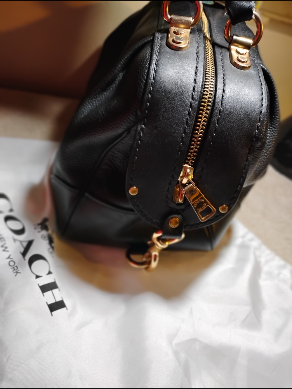 Coach Black Leather Satchel with Gold-Tone Hardware